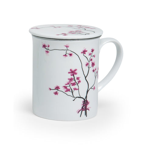 Kräuterteetasse „Cherry Blossom“ mit Deckel und Edelstahlsieb, 0,3 l, im Geschenkkarton