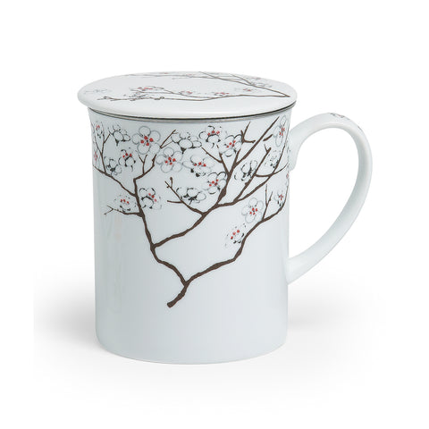 Kräuterteetasse „White Cherry“ mit Deckel und Edelstahlsieb, 0,3 l, im Geschenkkarton